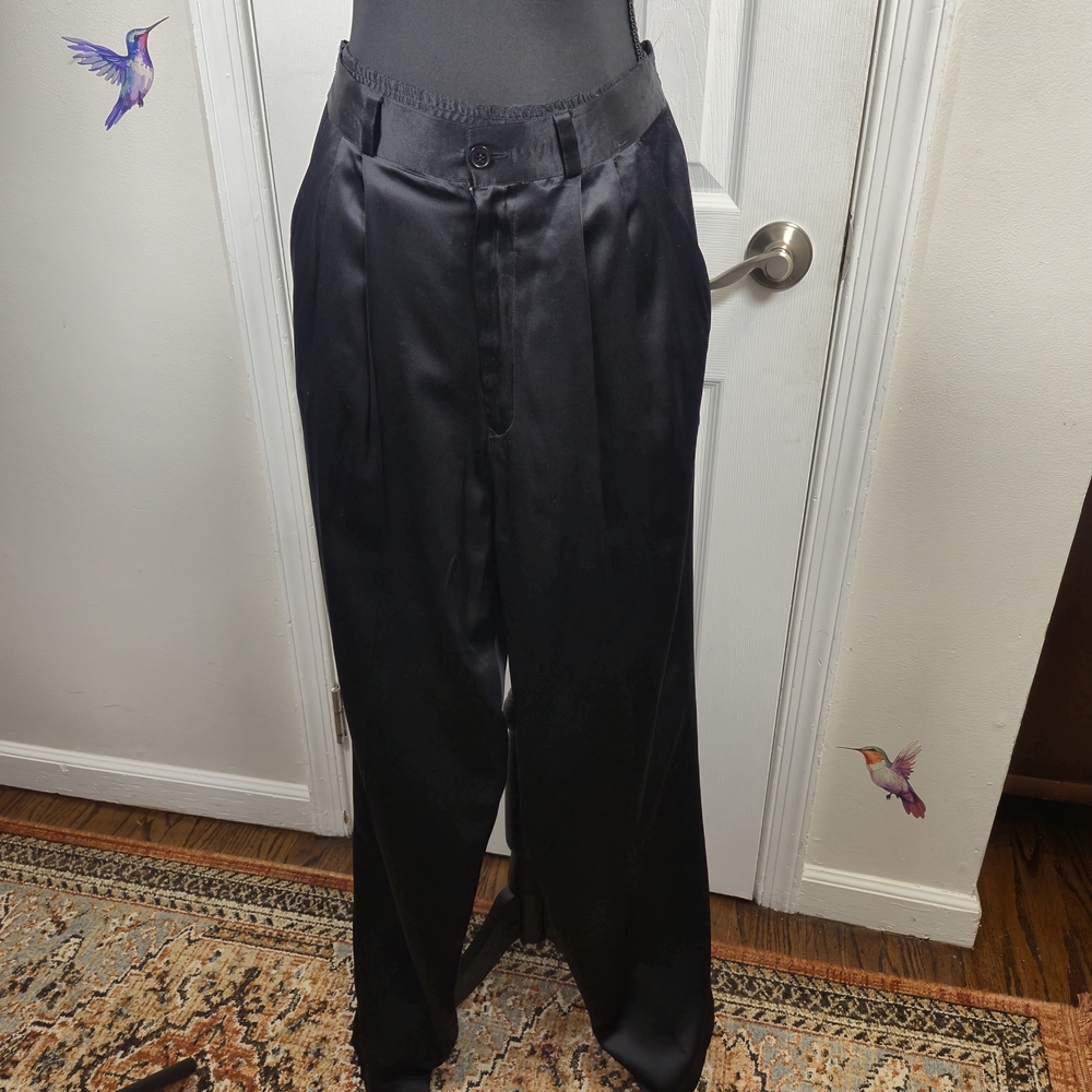 Classic Black Satin Wide-Leg Pants